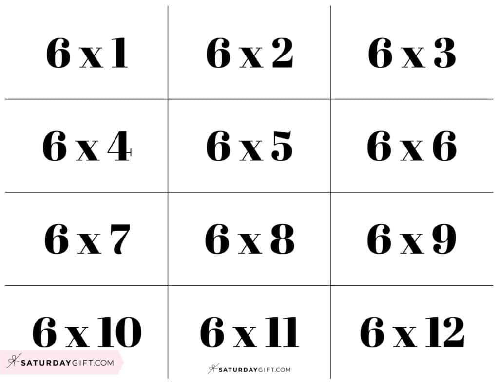 3 multiplication flash cards printable