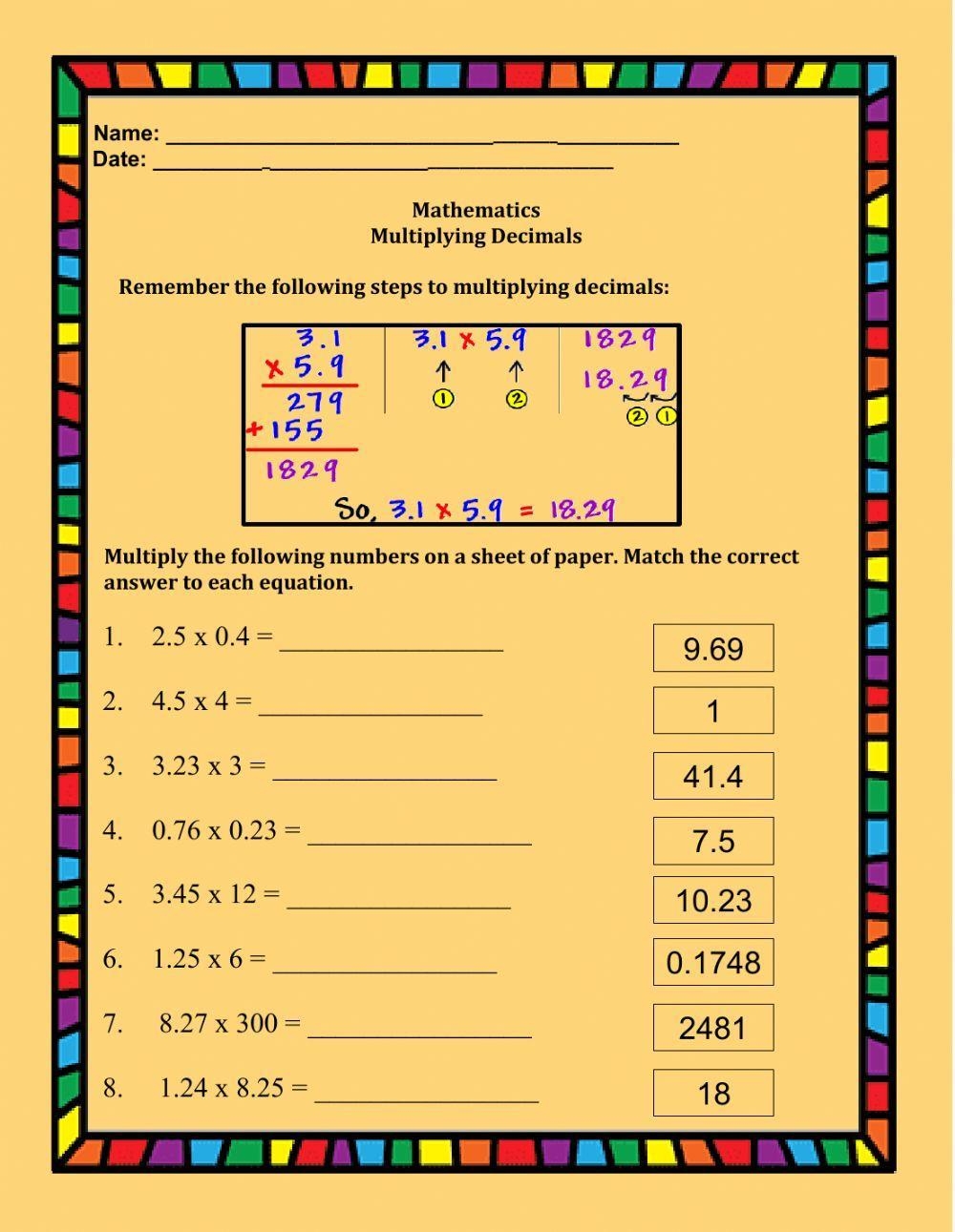 Free Printable Multiplying Decimals Worksheets PDF Brighterly 