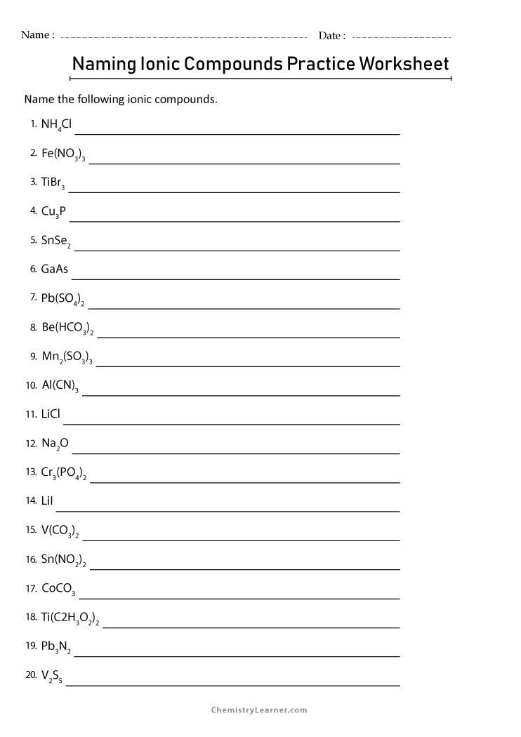 ionic compounds worksheet