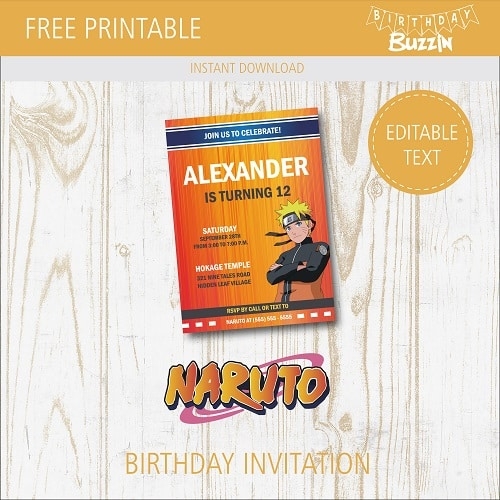 Free Printable Naruto Birthday Party Invitations Birthday Buzzin