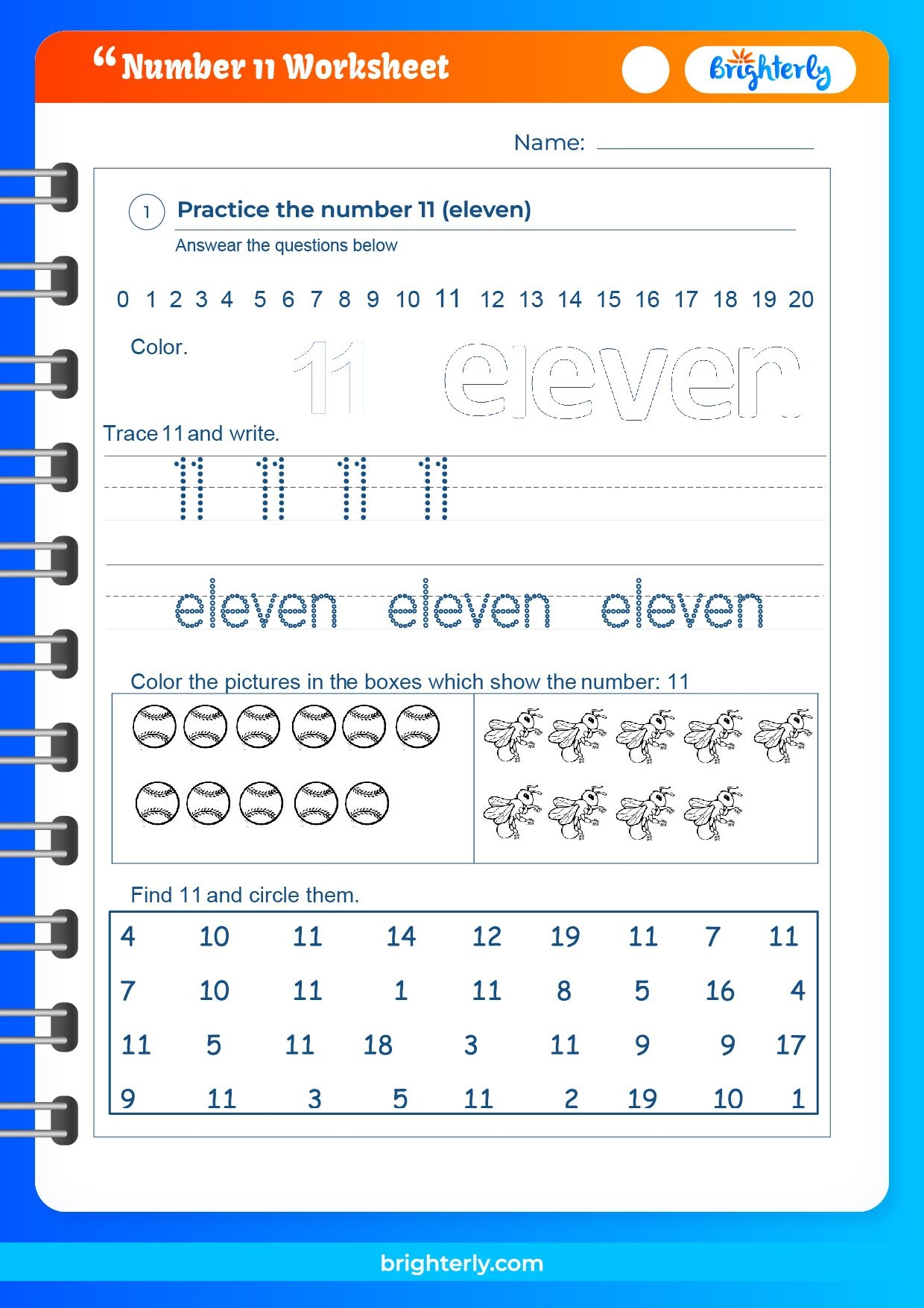 Free Printable Number 11 Eleven Worksheets For Kids PDFs 