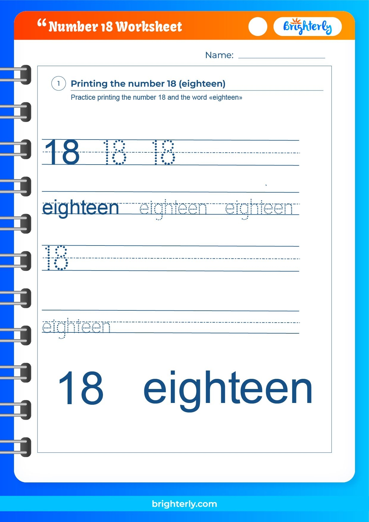 Free Printable Number 18 Eighteen Worksheets For Kids PDFs 