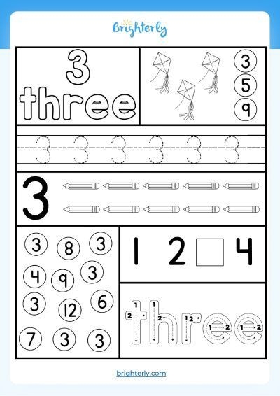 Free Printable Number 3 Three Worksheets For Kids PDFs Brighterly 