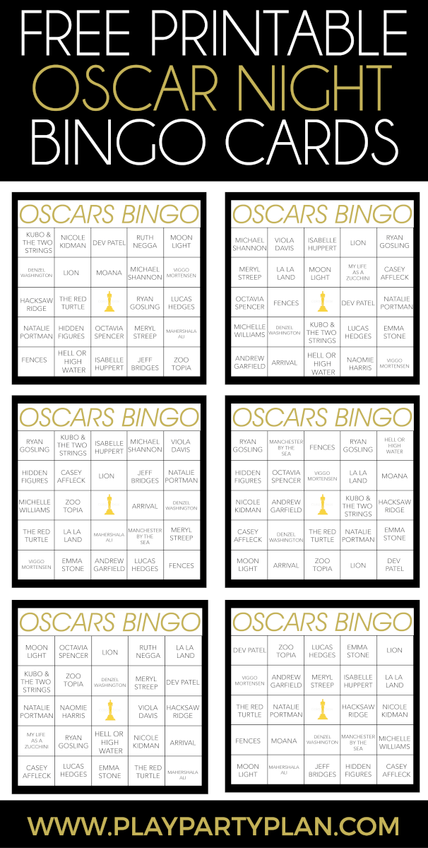 Free Printable Oscars Bingo Game Worksheets Library