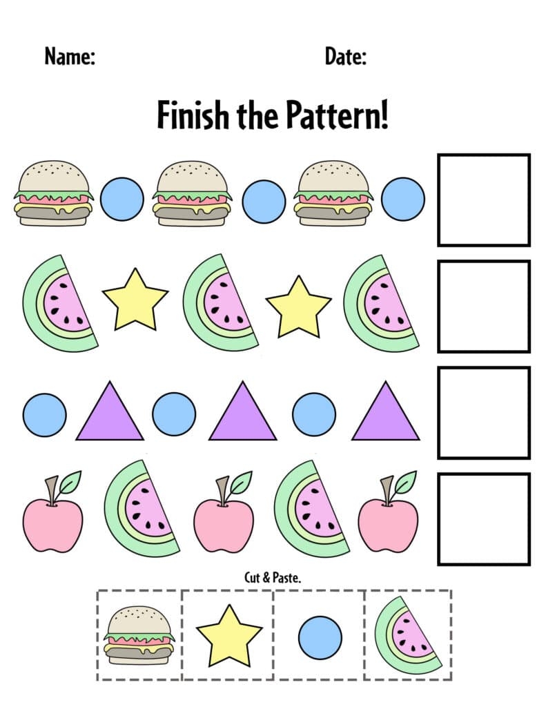 preschool pattern worksheet