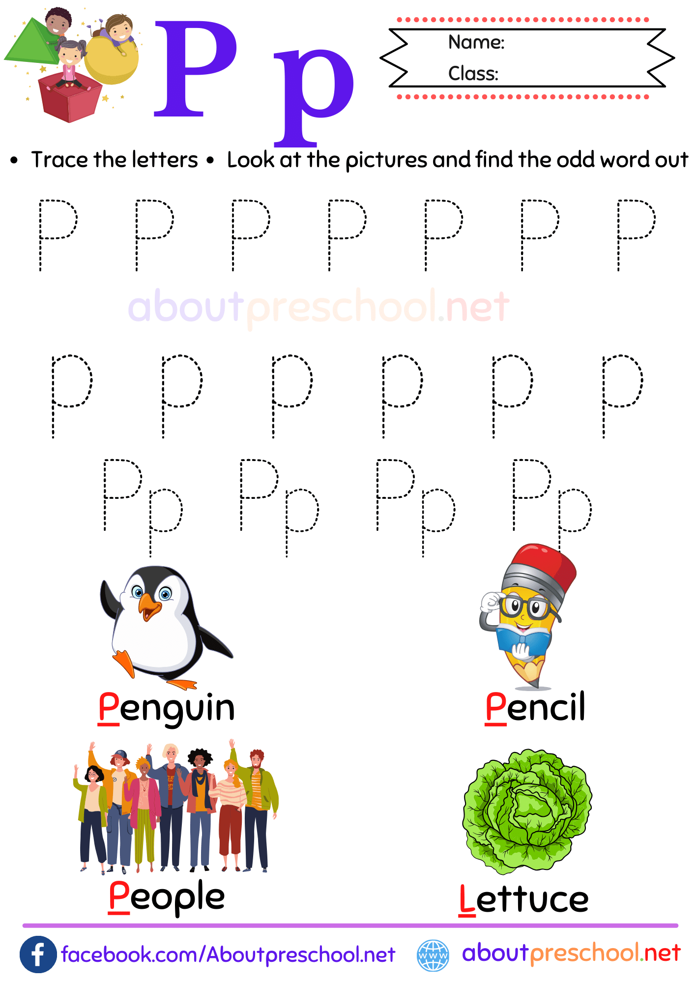 preschool letter p worksheets