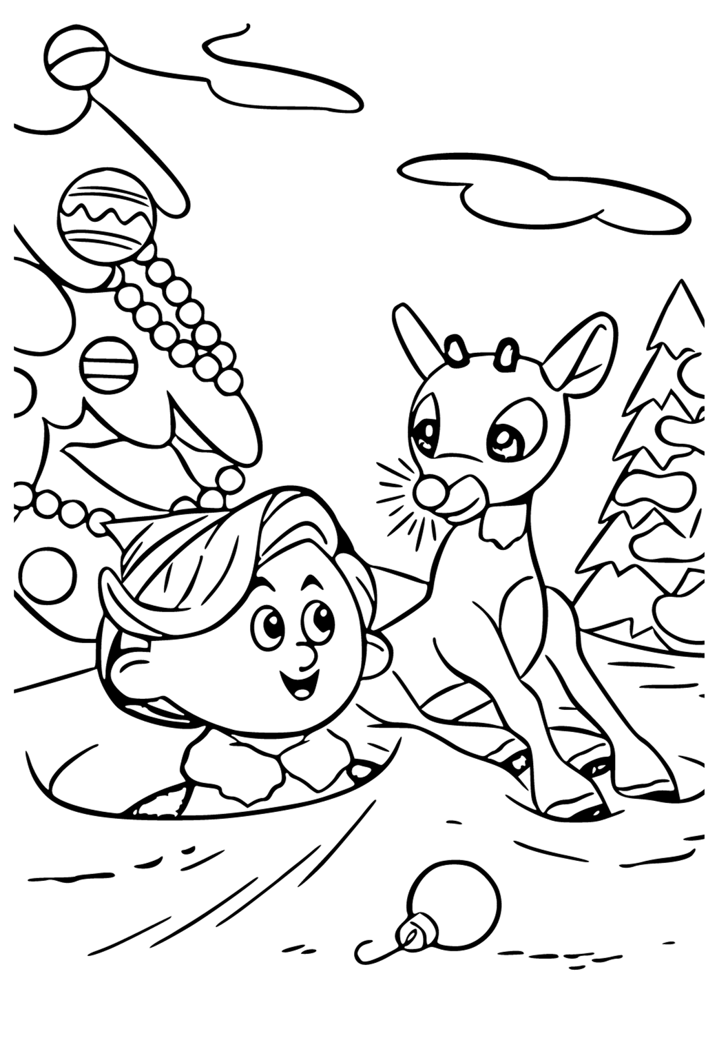Free Printable Rudolph The Red Nosed Reindeer New Year Coloring Page