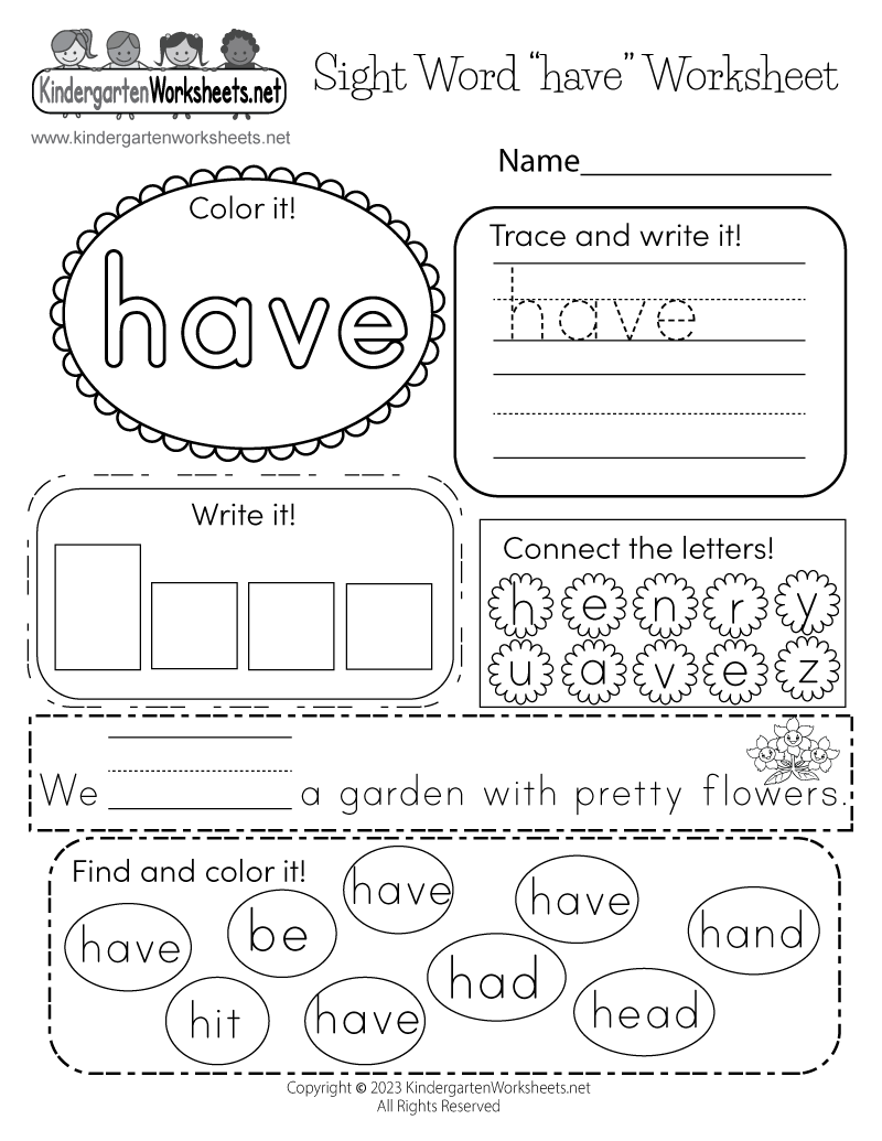 sight word a worksheet