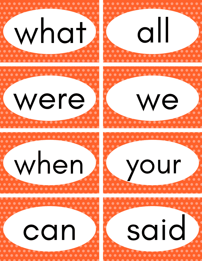 100 sight words flash cards printable