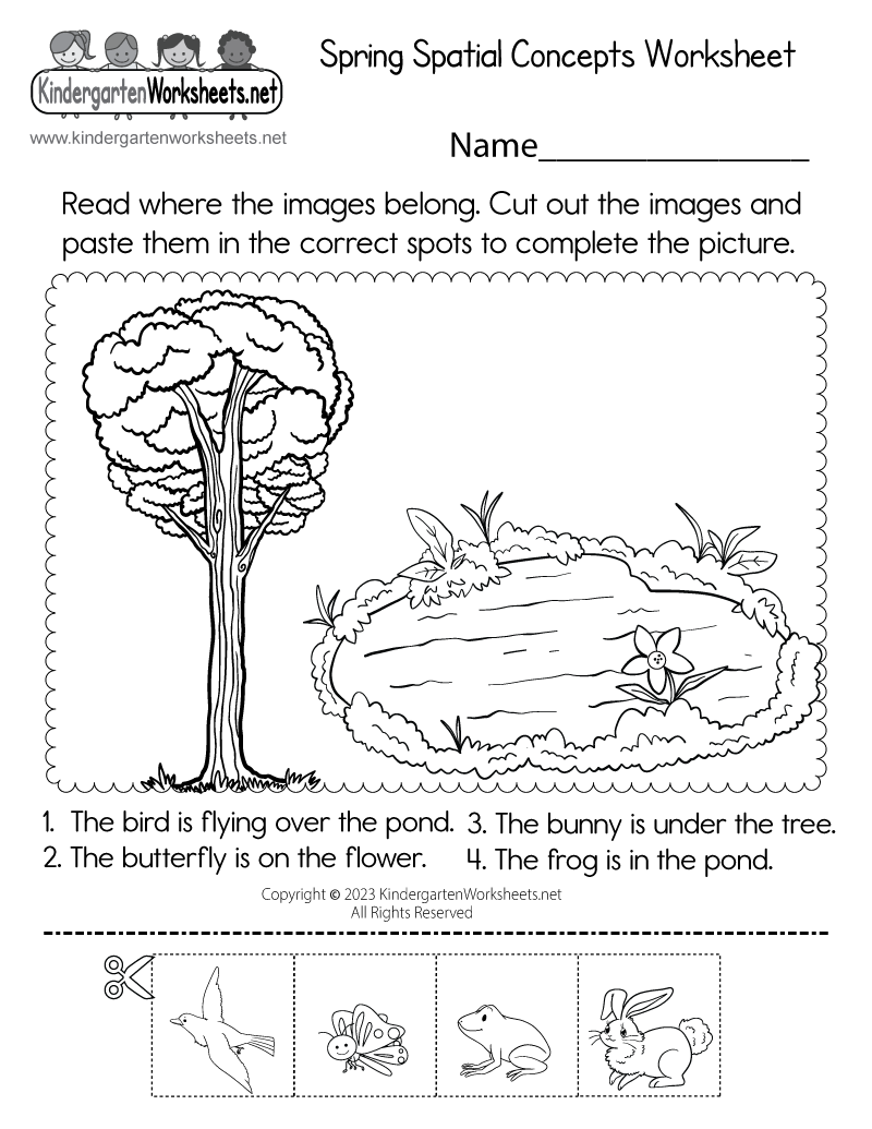 Free Printable Spring Spatial Concepts Worksheet
