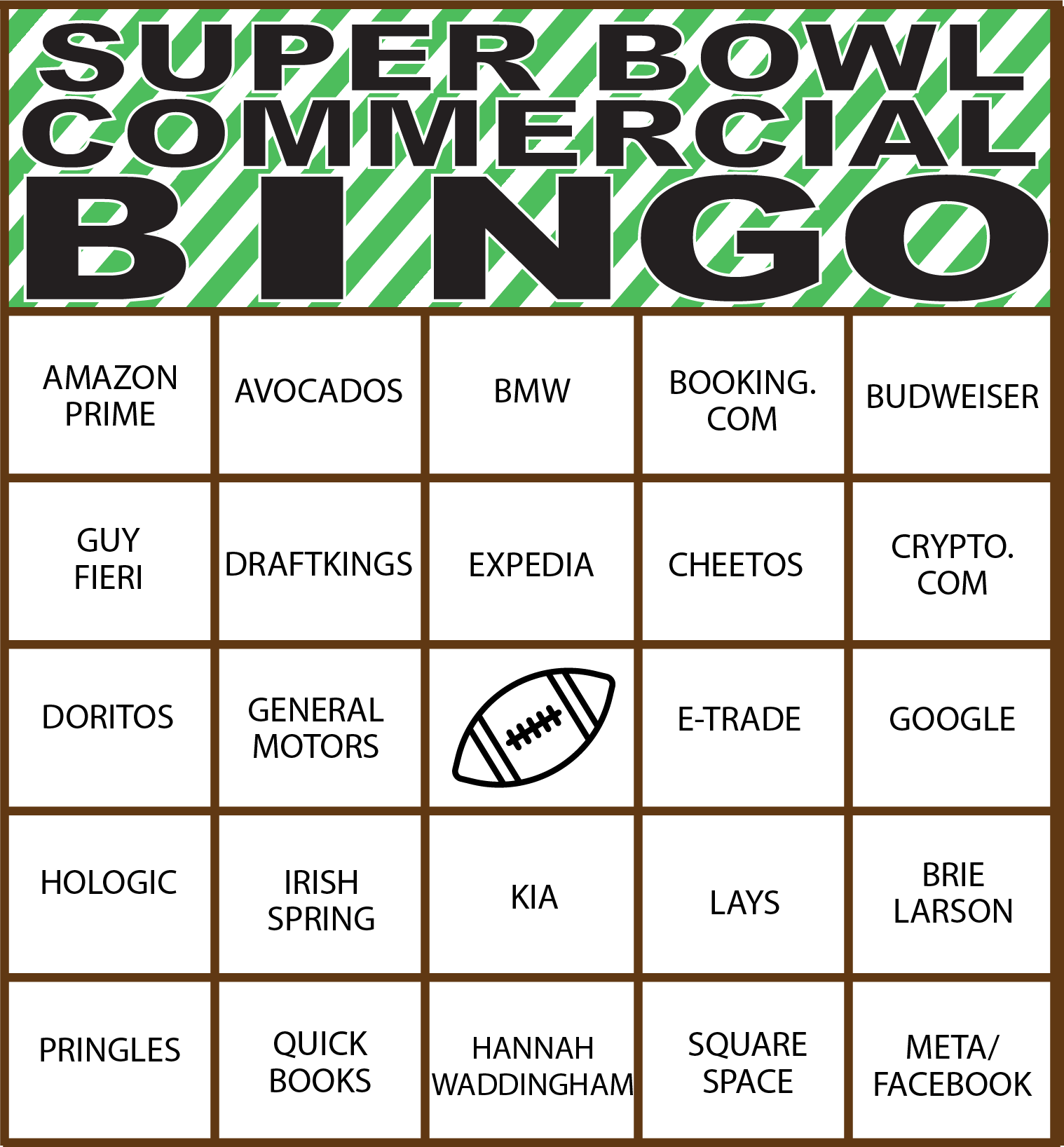 Free Printable Super Bowl Commercial Bingo Super Bowl Bingo Cards 