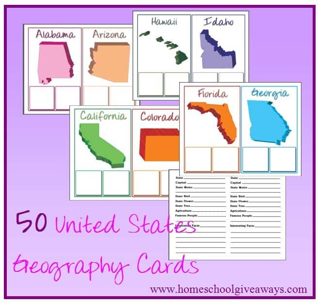 FREE Printable U S States Geography Cards Homeschool Giveaways