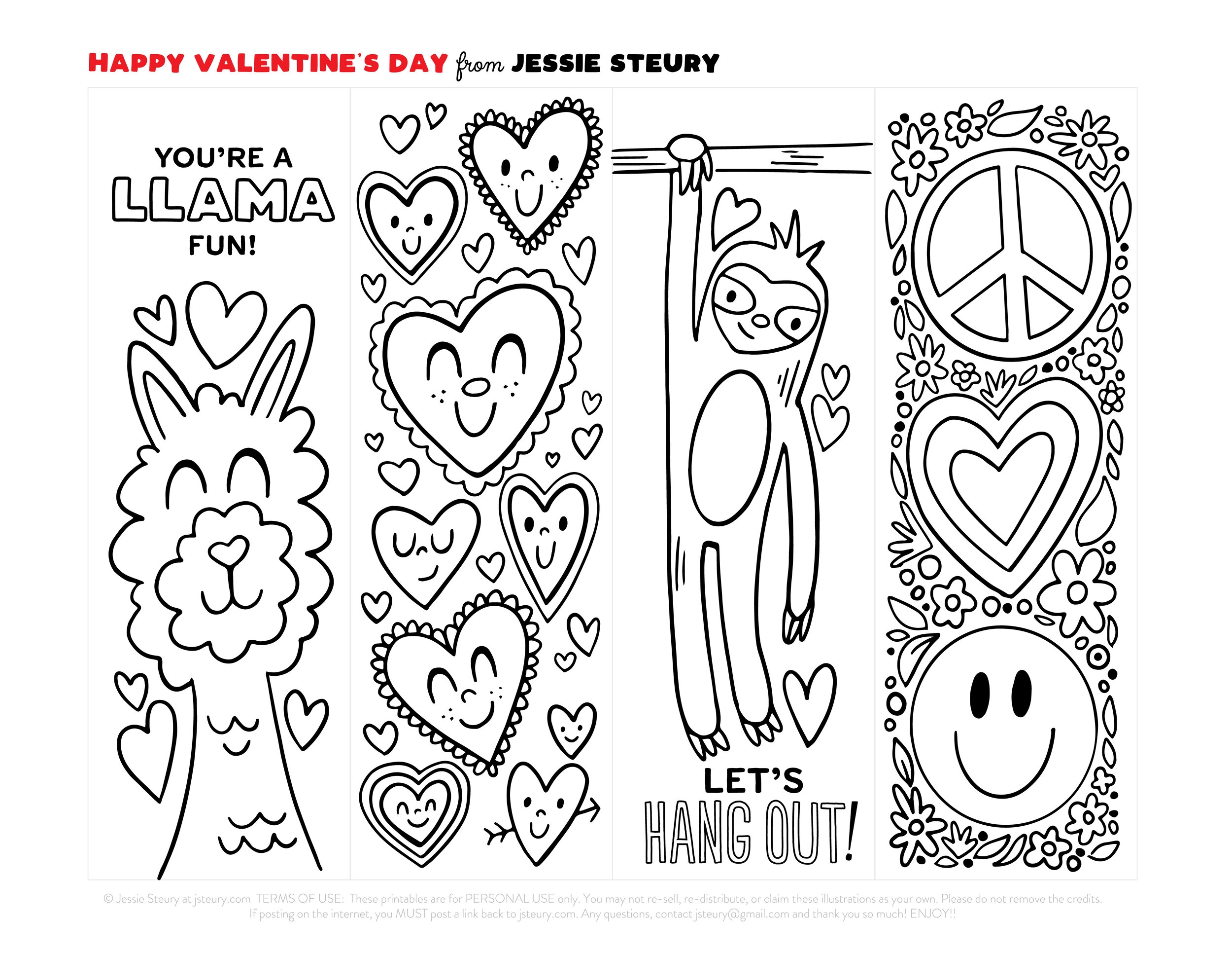 Free Printable Valentine Bookmarks To Color