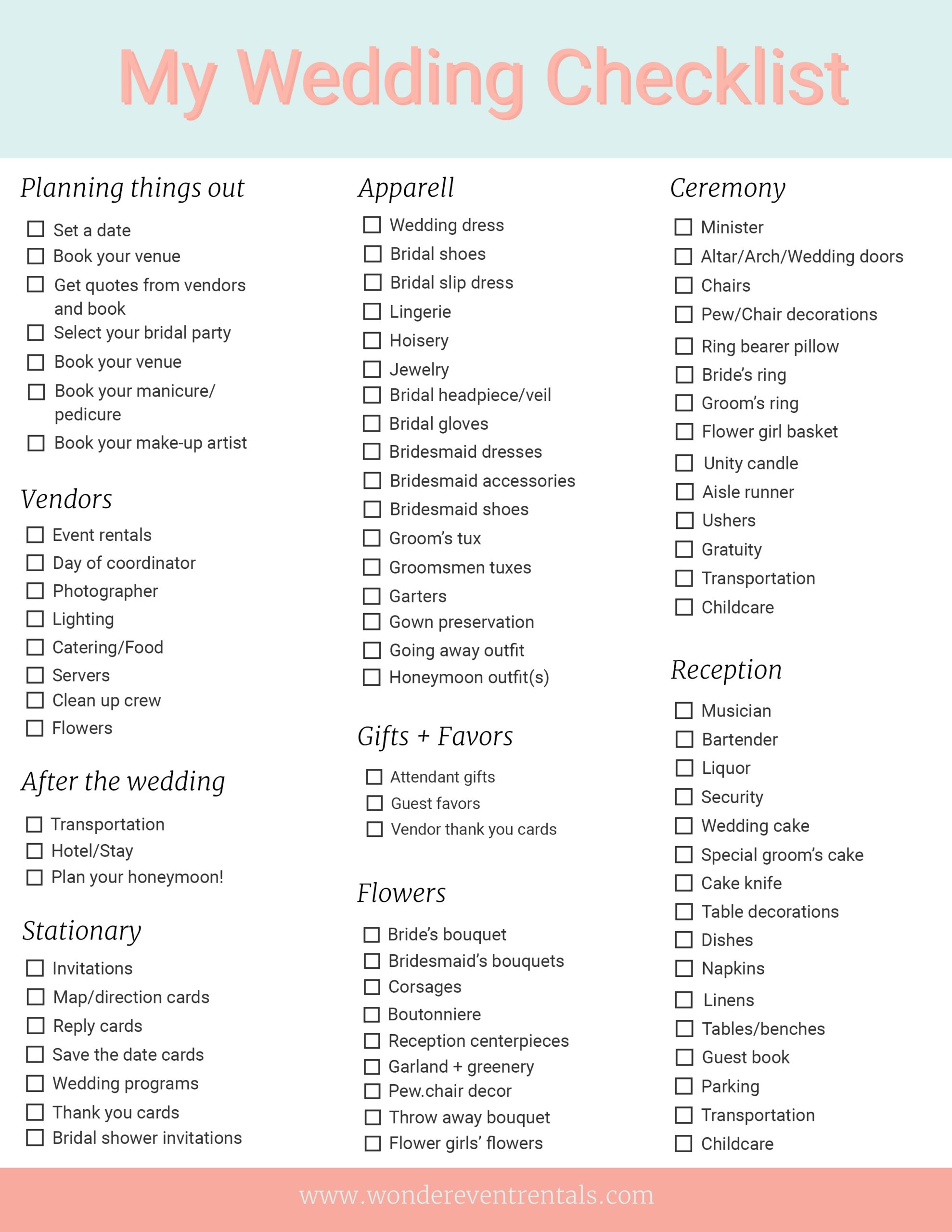 Free Printable Wedding Checklist Worksheets Library
