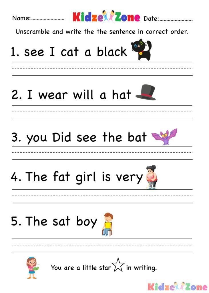 Free Printable Writing Sentences Worksheets For Kindergarten Writing