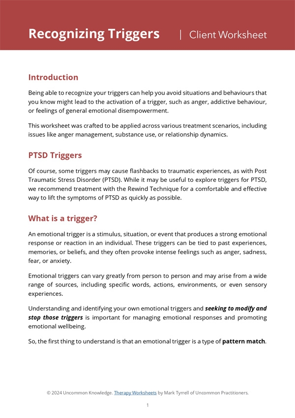 Free Recognizing Triggers Worksheet From Uncommon Knowledge