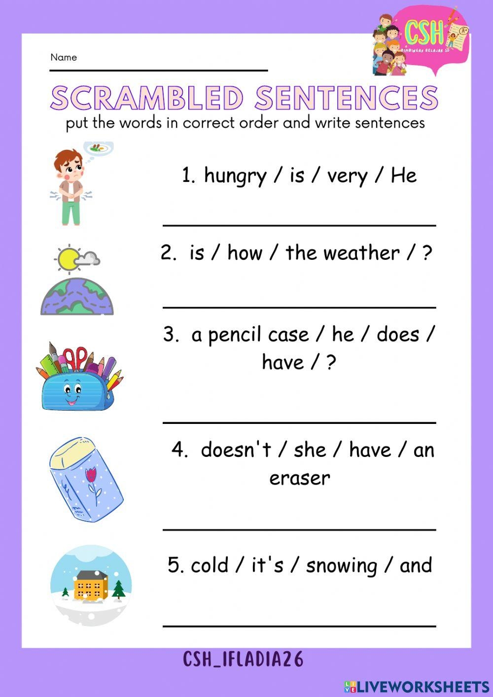 scrambled sentences worksheets