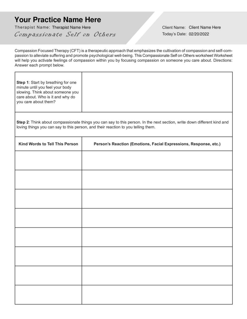 Free Self Compassion Exercises Mindfulness Exercises Worksheets Library
