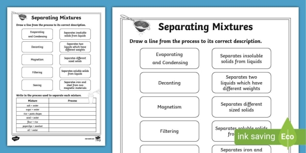 FREE Separating Mixtures Worksheet Science Year 5 And 6 
