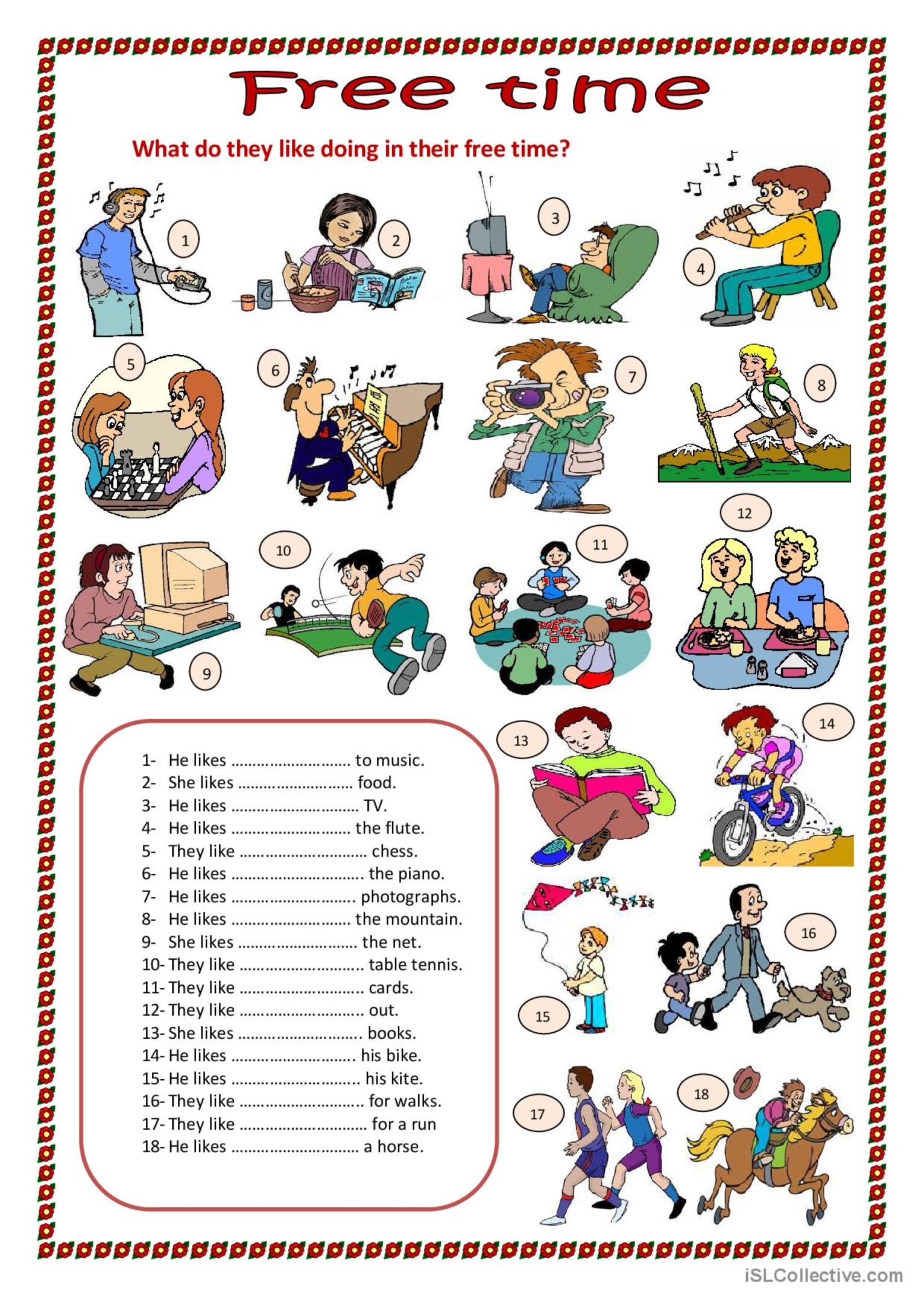 free time worksheets