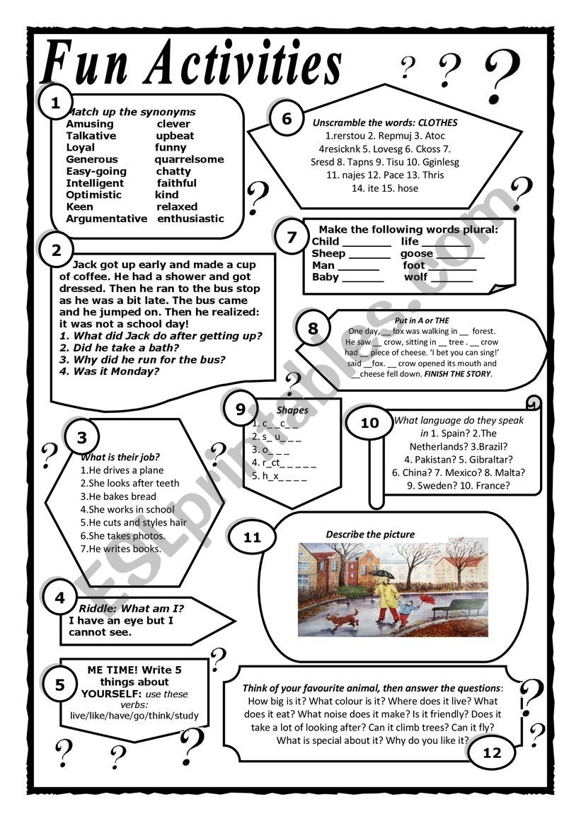 Fun Activity Worksheets For Adults Printable Worksheets