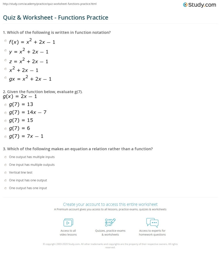 Function Notation And Evaluating Functions Worksheet Answers Function