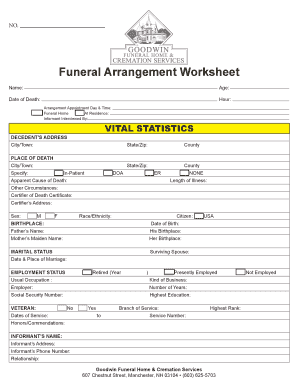 funeral planning worksheet pdf