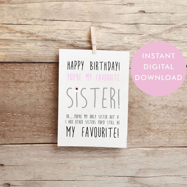 Funny Printable Birthday Card Printable Sister Birthday Card Etsy