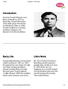 Garrett Morgan Biography And Research Worksheet By ReAnna Laney Gailes