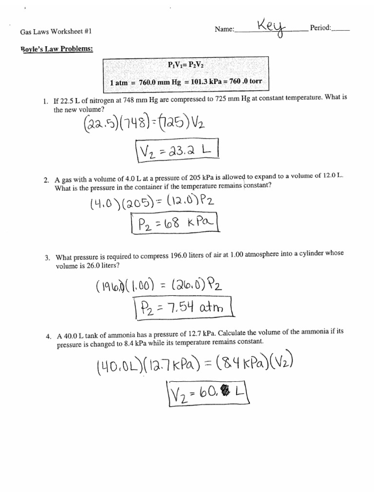 Gas Laws Worksheet 1 Key PDF Worksheets Library
