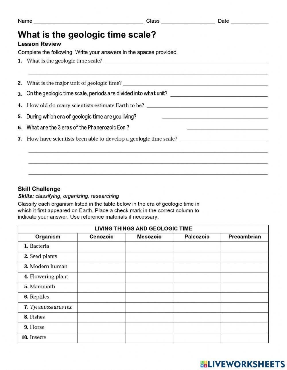 Geologic Time Scale Activity Live Worksheets Worksheets Library