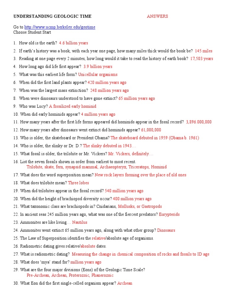 Geologic Time Worksheet ANSWERS PDF Geologic Time Scale 