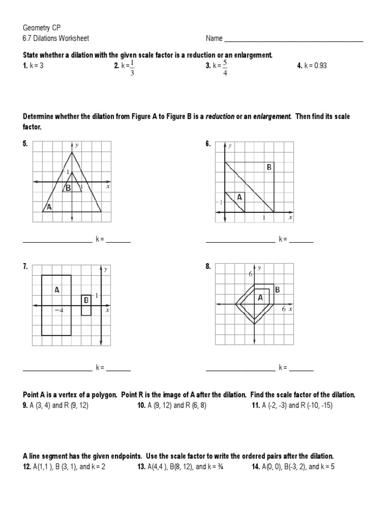 geometry dilations worksheet