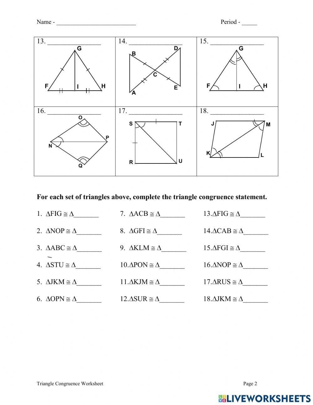 Geometry Worksheet Congruent Triangles PDF Worksheets Library