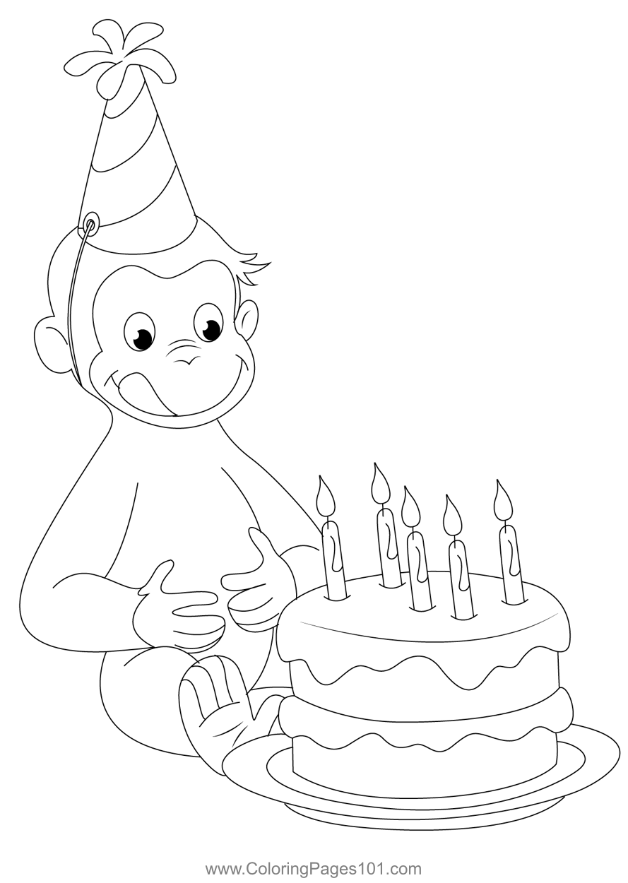 George Birthday Coloring Page For Kids Free Curious George Printable 
