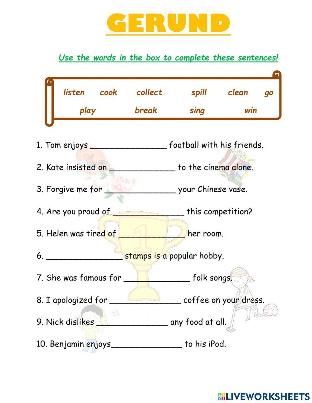 Gerund Interactive Worksheet For Grade 5 Live Worksheets Worksheets 