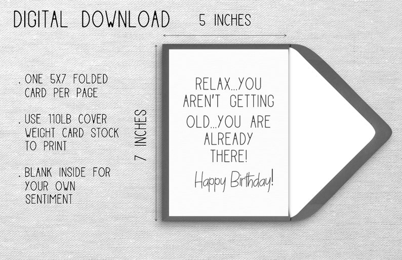 Getting Old Printable Birthday Card Etsy