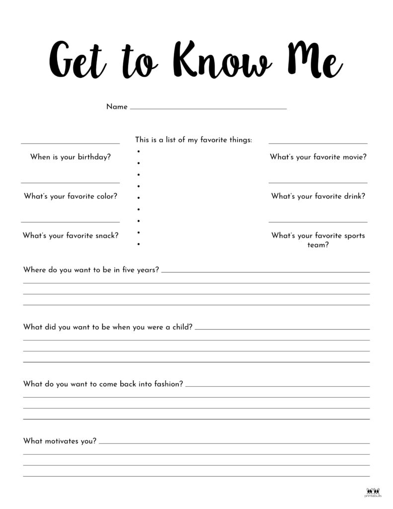 get to know you worksheets