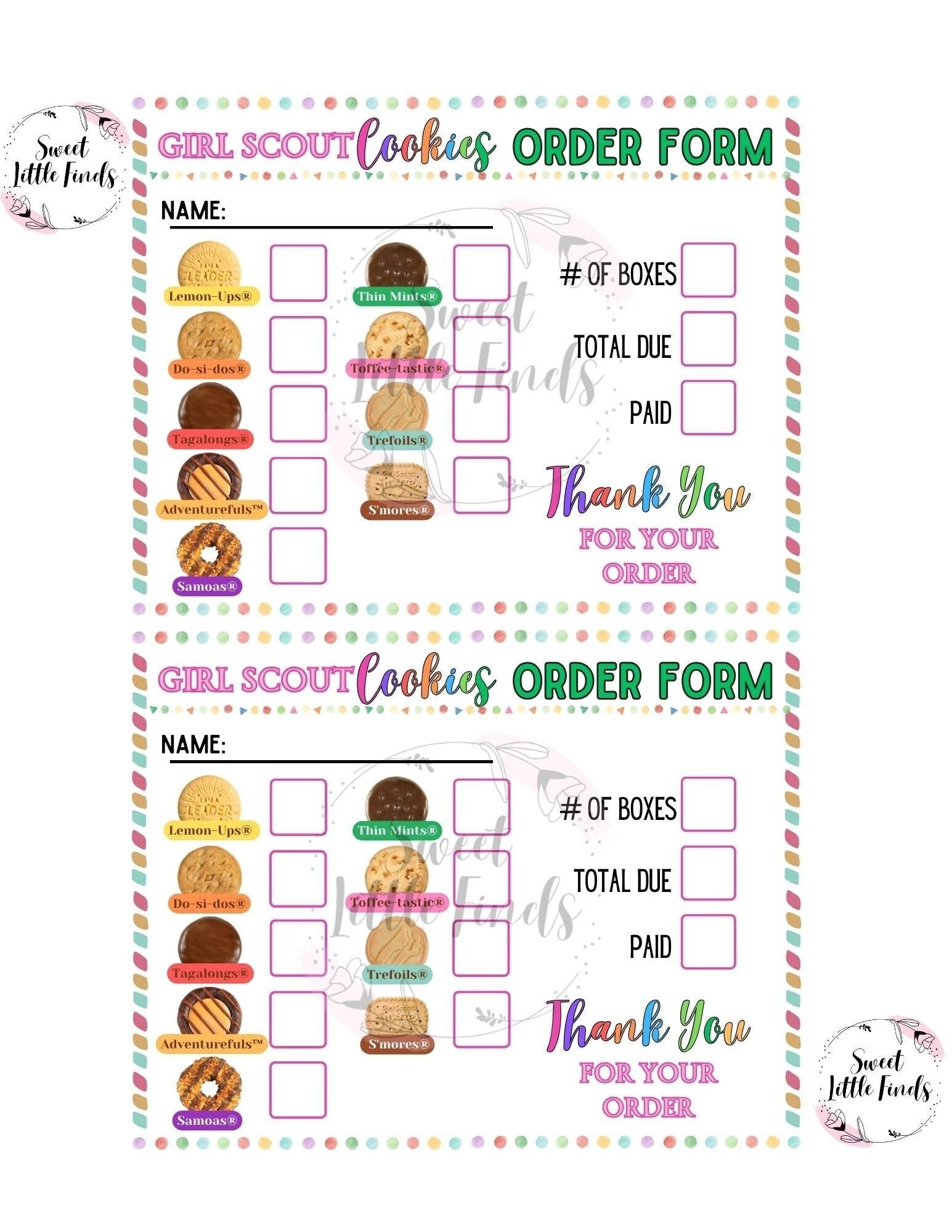 Girl Scout Cookies LBB 2024 Printable Order Form Girl Scout Etsy In 