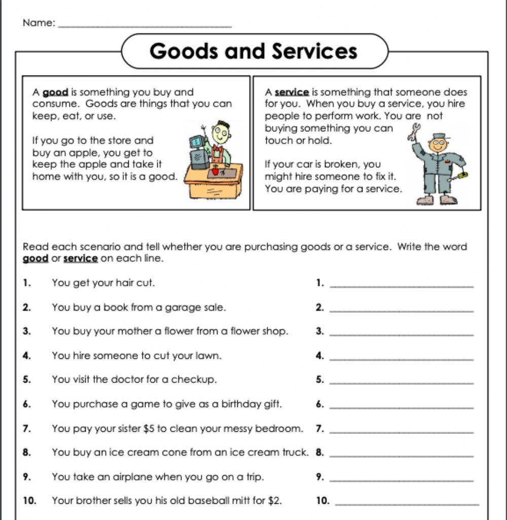 Goods And Services Social Studies Worksheets And Study Guides 