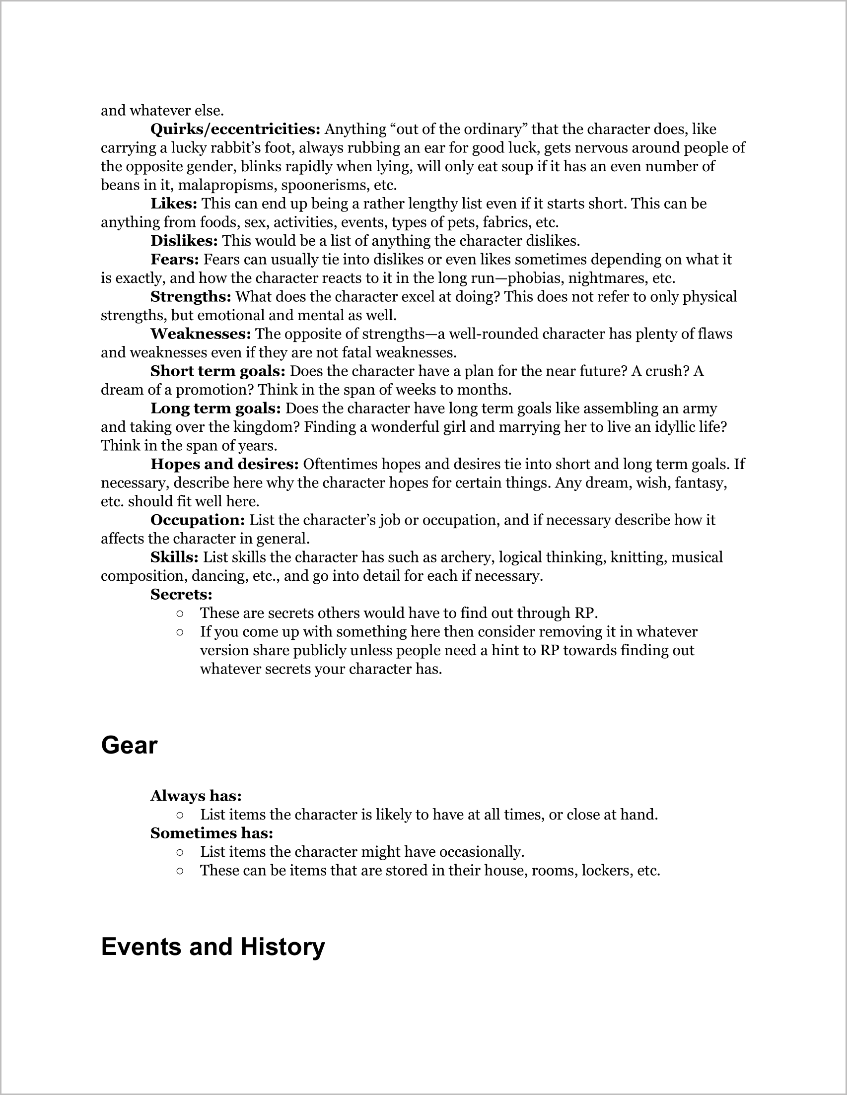 Google Docs Character Template FREE 