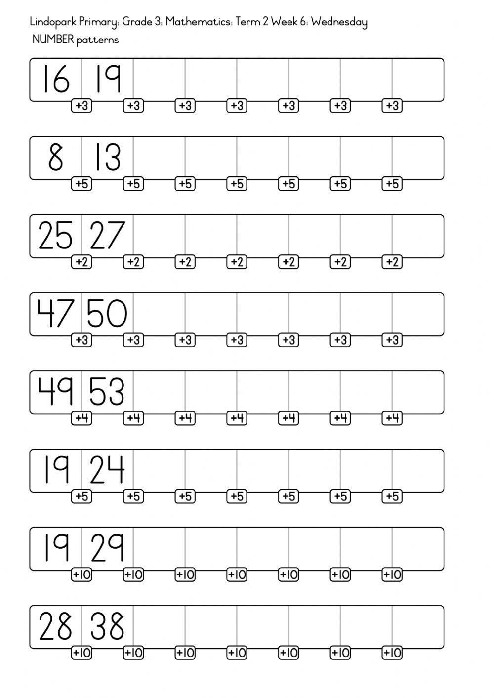 numbers and patterns worksheets