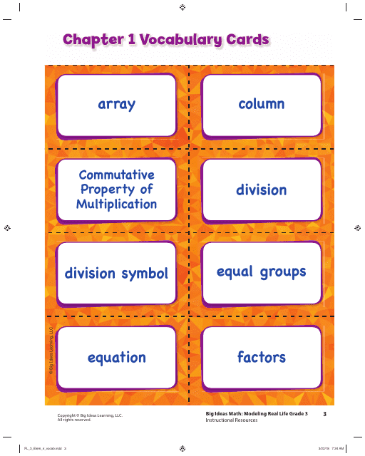 Grade 3 Math Vocabulary Flash Cards Download Printable PDF Templateroller