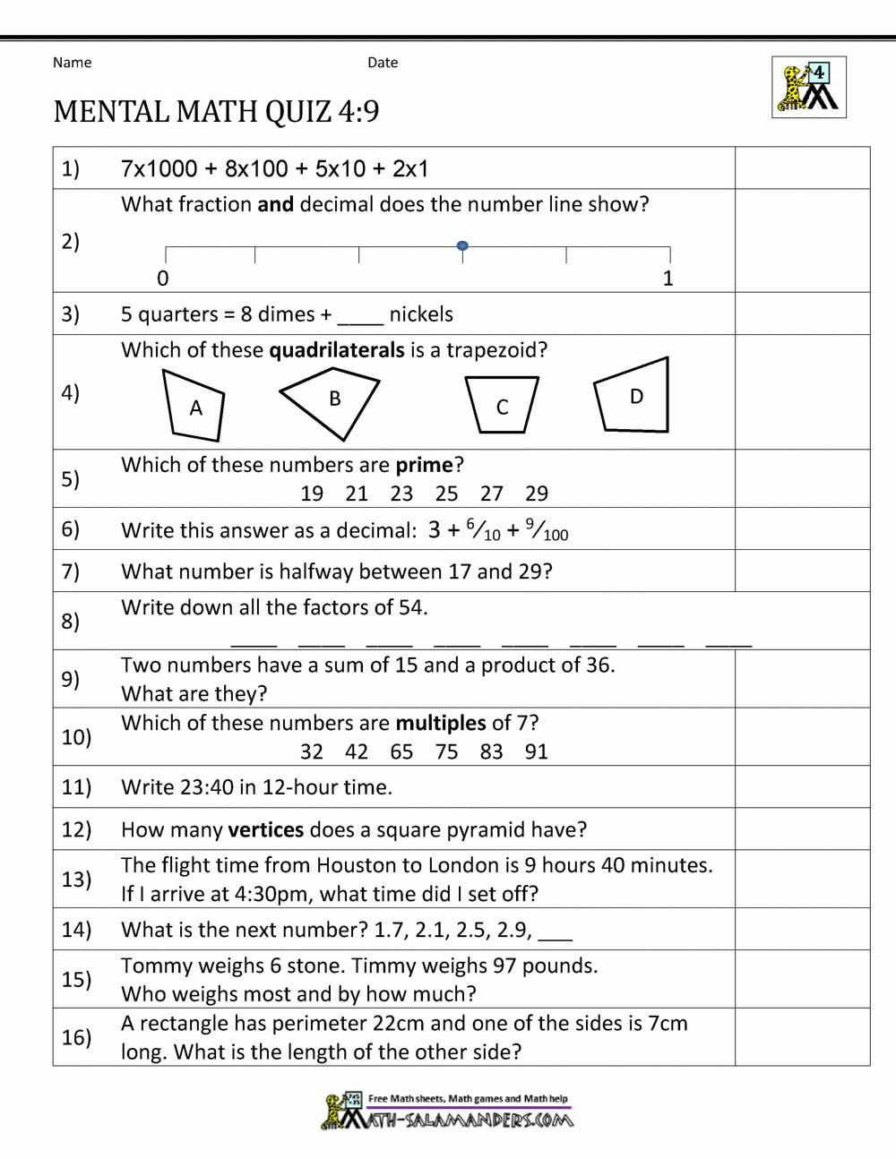 Grade 9 Maths Worksheets Printable Calendars AT A GLANCE