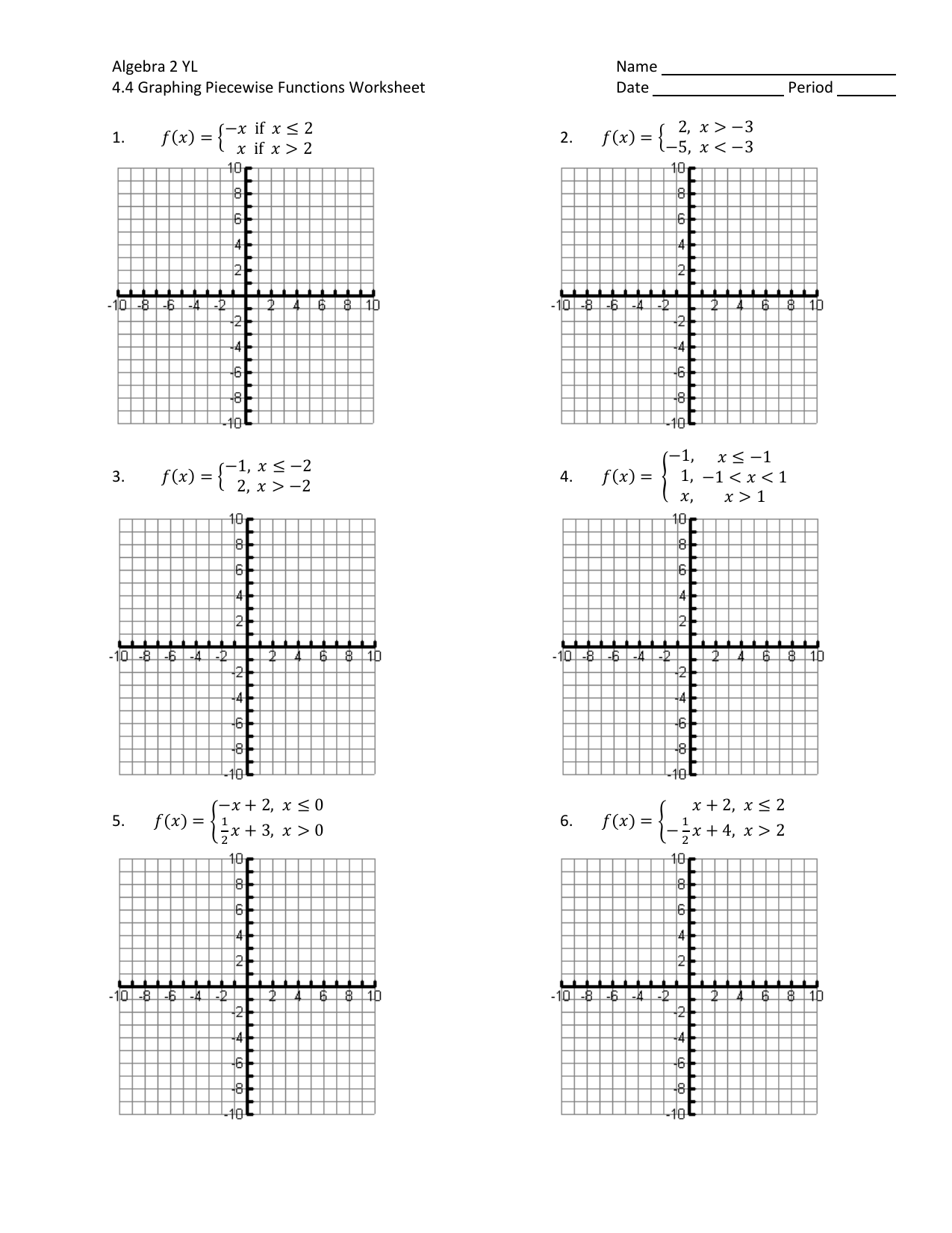 Graphing Functions Worksheet Algebra 2 Function Worksheets