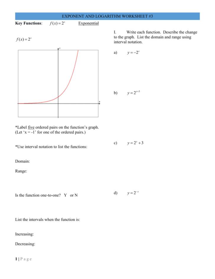 Graphing Logarithmic Functions Worksheet Db excel
