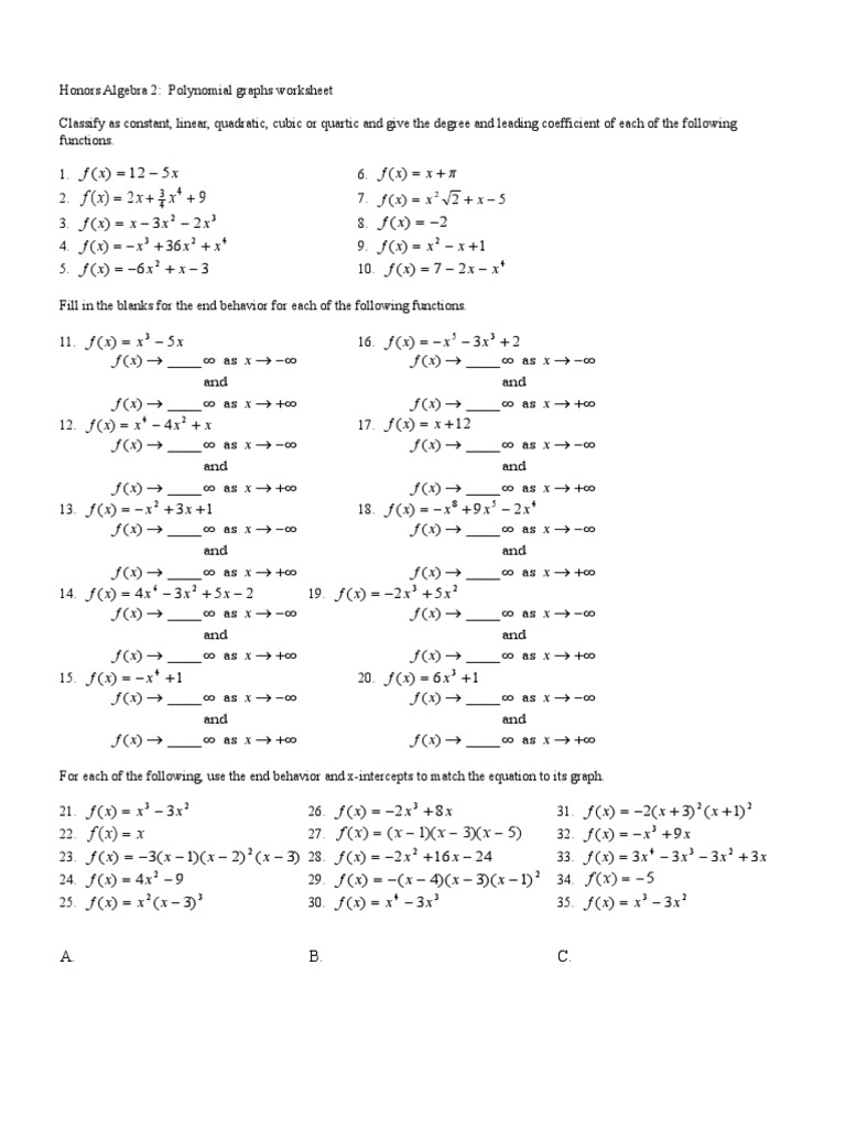 Graphing Polynomials Worksheet PDF Polynomial Mathematical