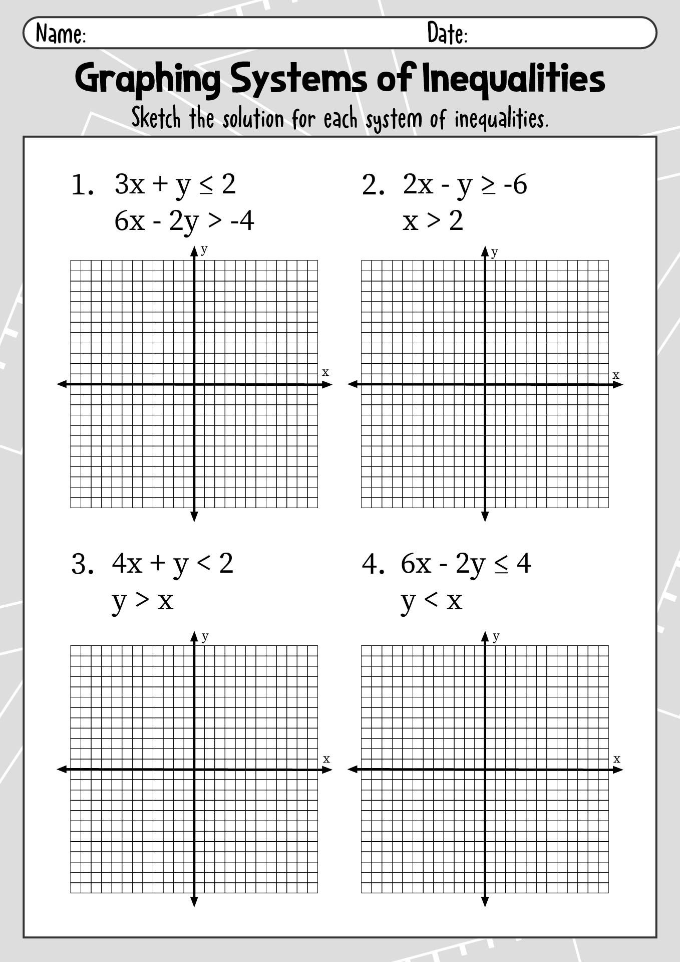Graphing System Of Linear Inequalities Worksheet