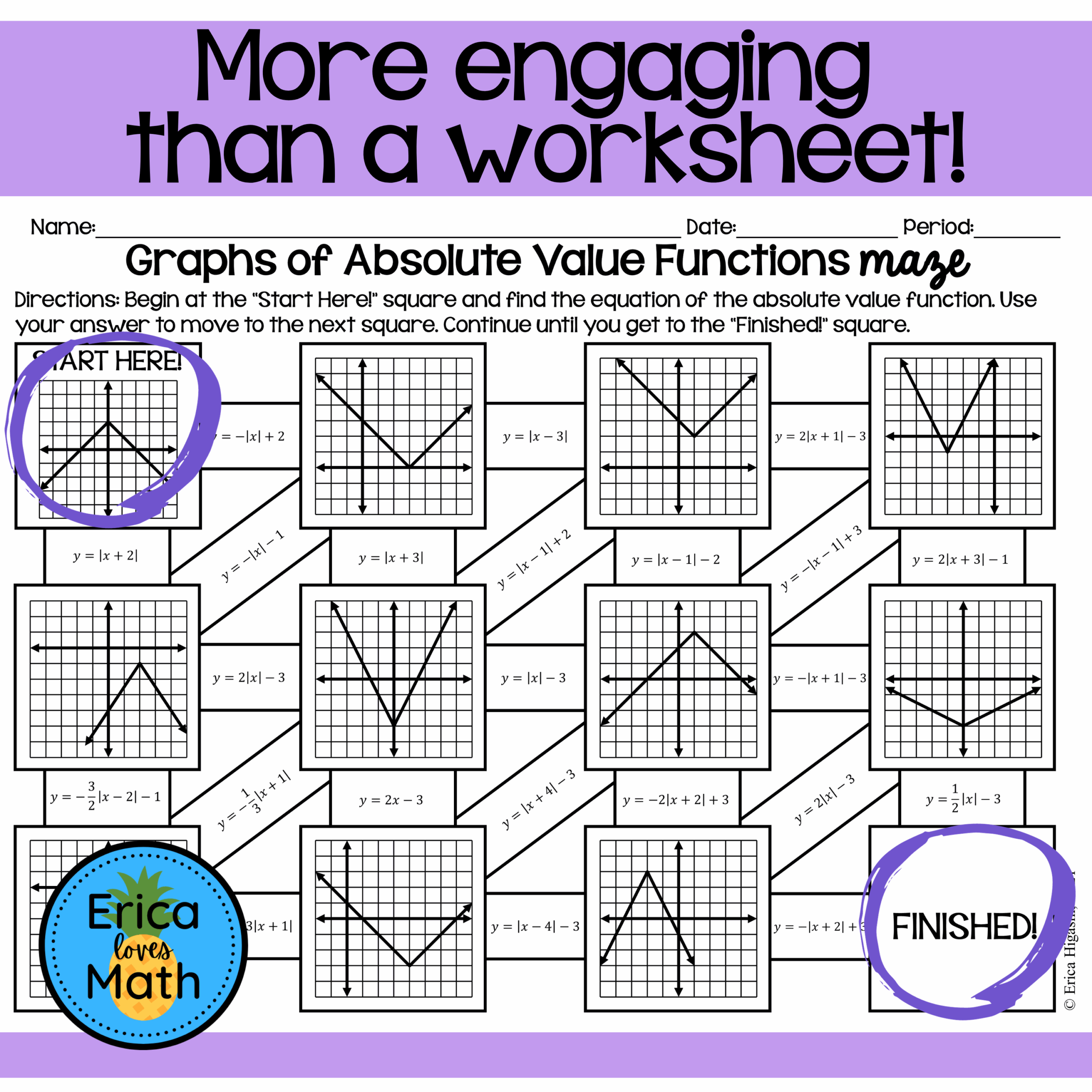 Graphs Of Absolute Value Functions Activity Maze Made By Teachers 