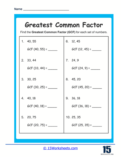 greatest common factor worksheet pdf